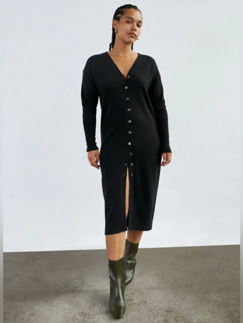 Aritzia Wilfred Utopia Wool Dress Button Cardigan Midi Sweater Black Size Small - Picture 2 of 8